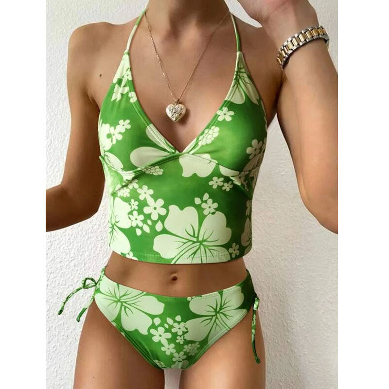 Maillot de bain en bikini à haute hauteur imprimé floral féminin