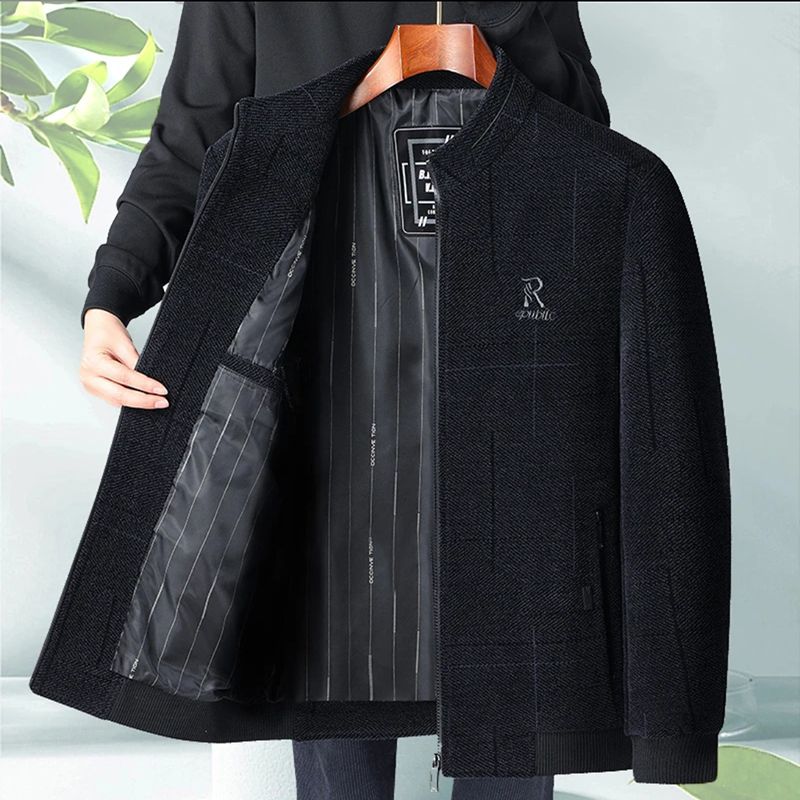 Veste casual homme pour personnes d'âge moyen et âgées Printemps Automne Loose Fit Solid Color