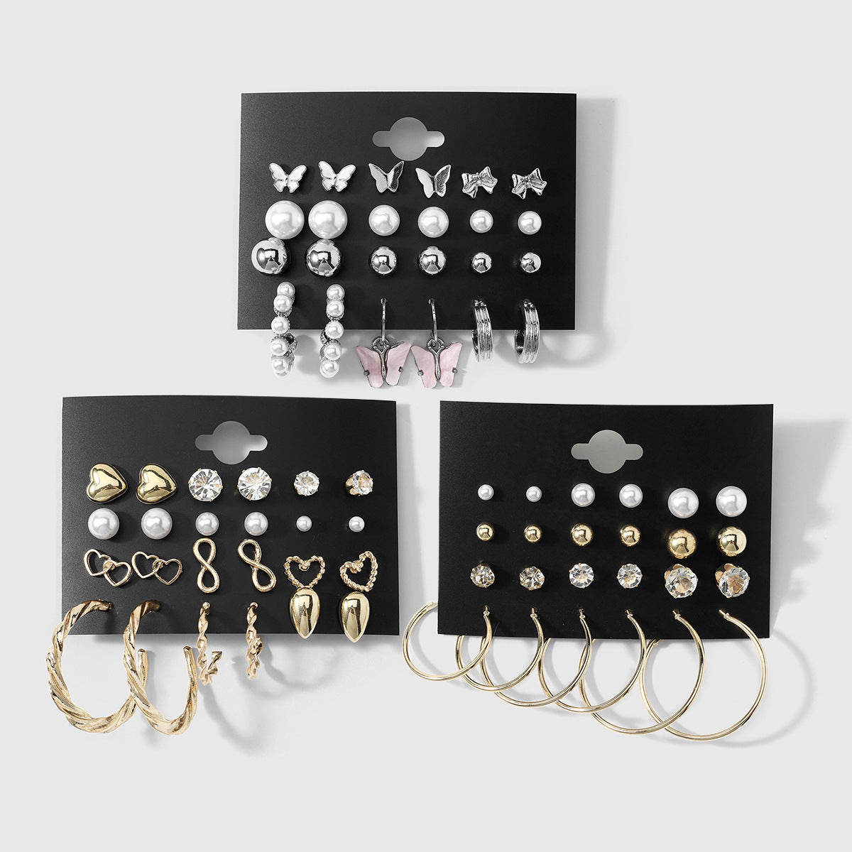 Rétro 12-Pair Butterfly Boucle d'oreille du coeur Hollow