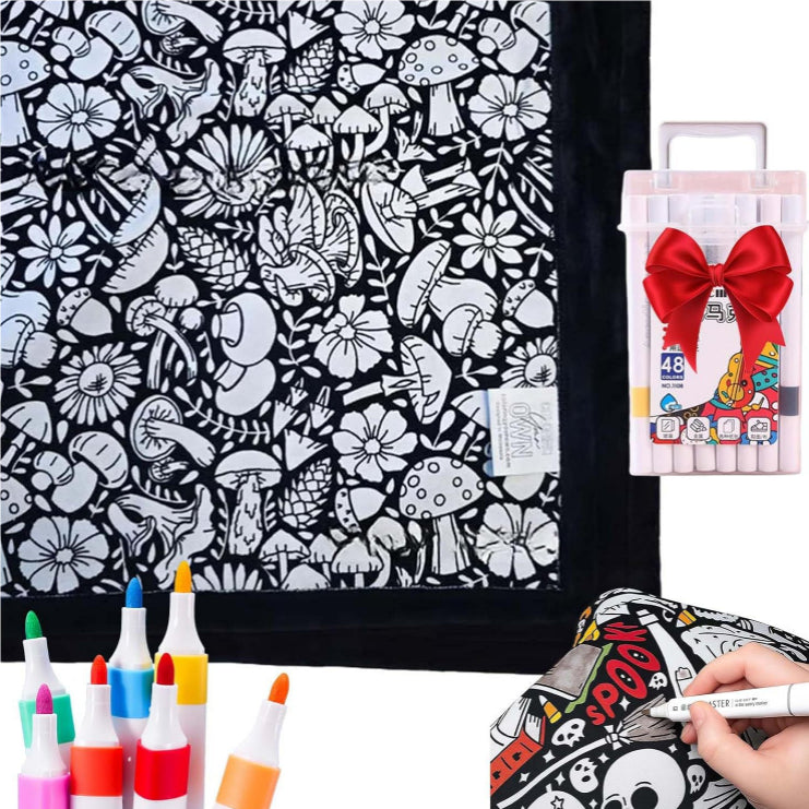 Blanket de coloration bricolage avec des marqueurs Personnalisation créative Chaînes de couverture de motif d'Halloween