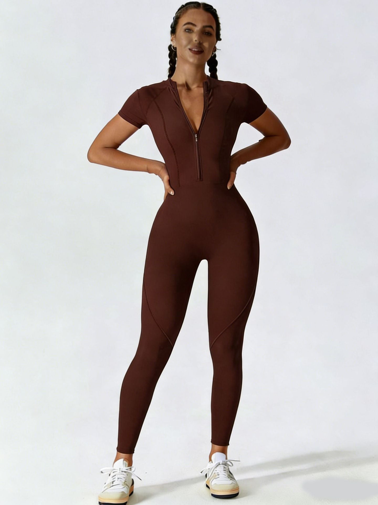 Maillot de saut en yoga à manches courtes Zipper pour femmes