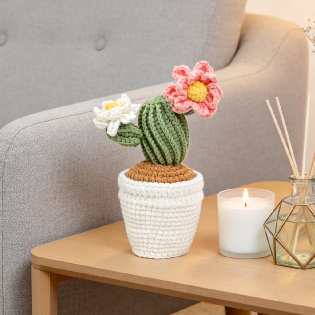 Crochet fait main fleur Cactus Pot Ornement fil doux pérenne Crochet plante Blooms