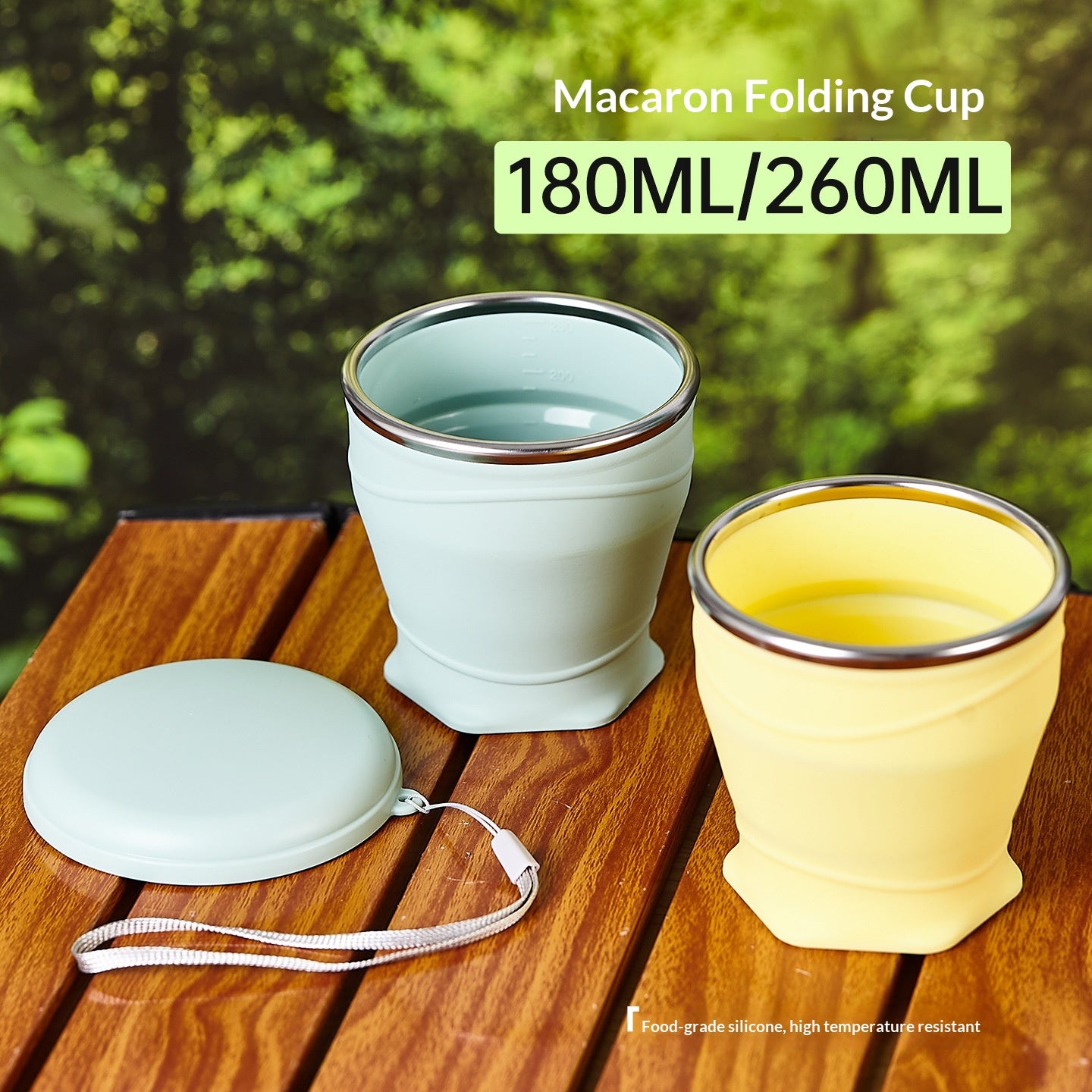 Coupe d'eau compacte en silicone pliable avec un lanyard