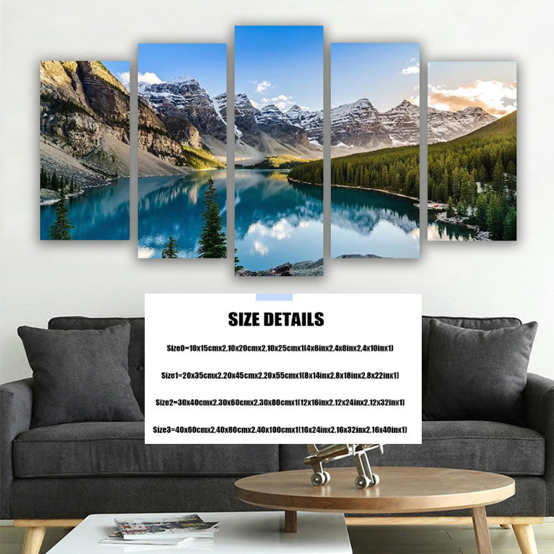 5 Pièces Toile Wall Arts Moraine Lac et Montagne Salon Modulaire Image Moderne Maison
