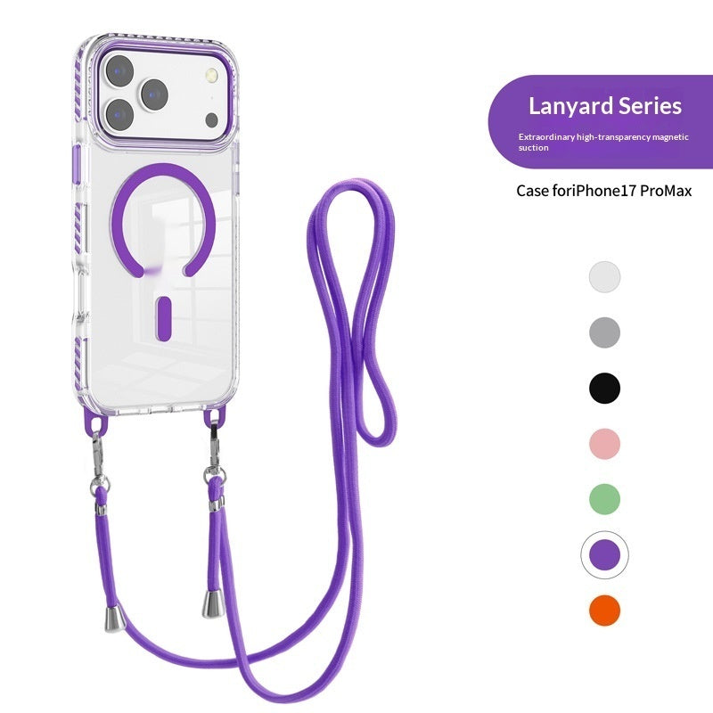 17 Pro Max boîtier magnétique transparent avec un cordon croisé