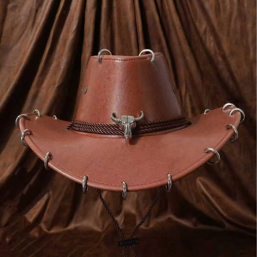 Chapeau à tête en cuir de vache de style américain Vintage Western