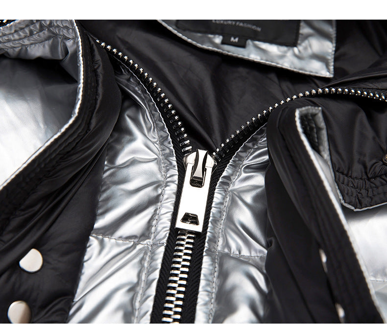 Couples Laser Glossy Épaisseur Loose Longueur moyenne Veste vers le bas