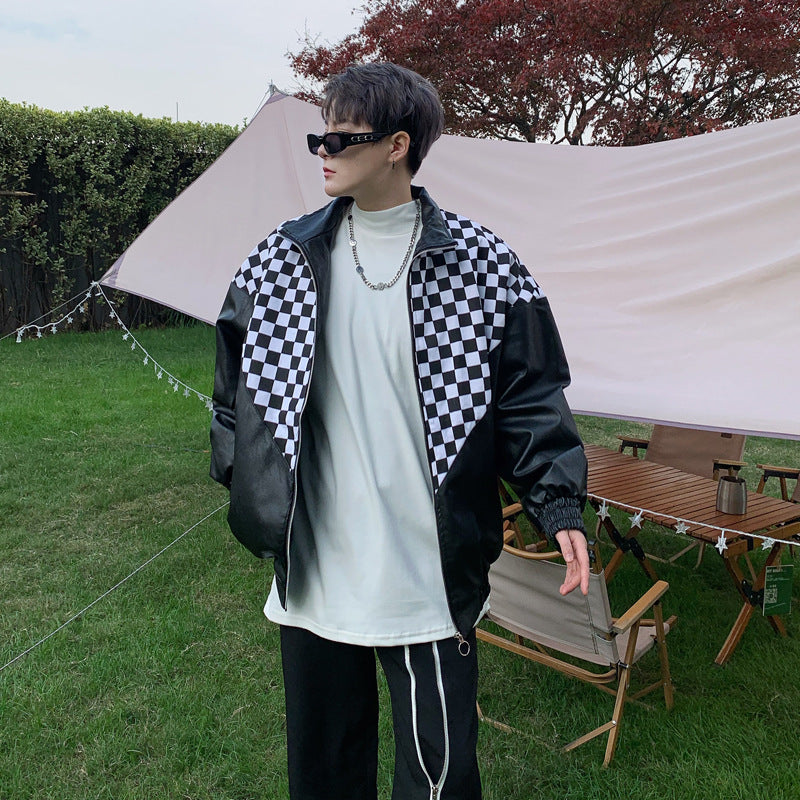 Veste en cuir plaqué noir et blanc PU