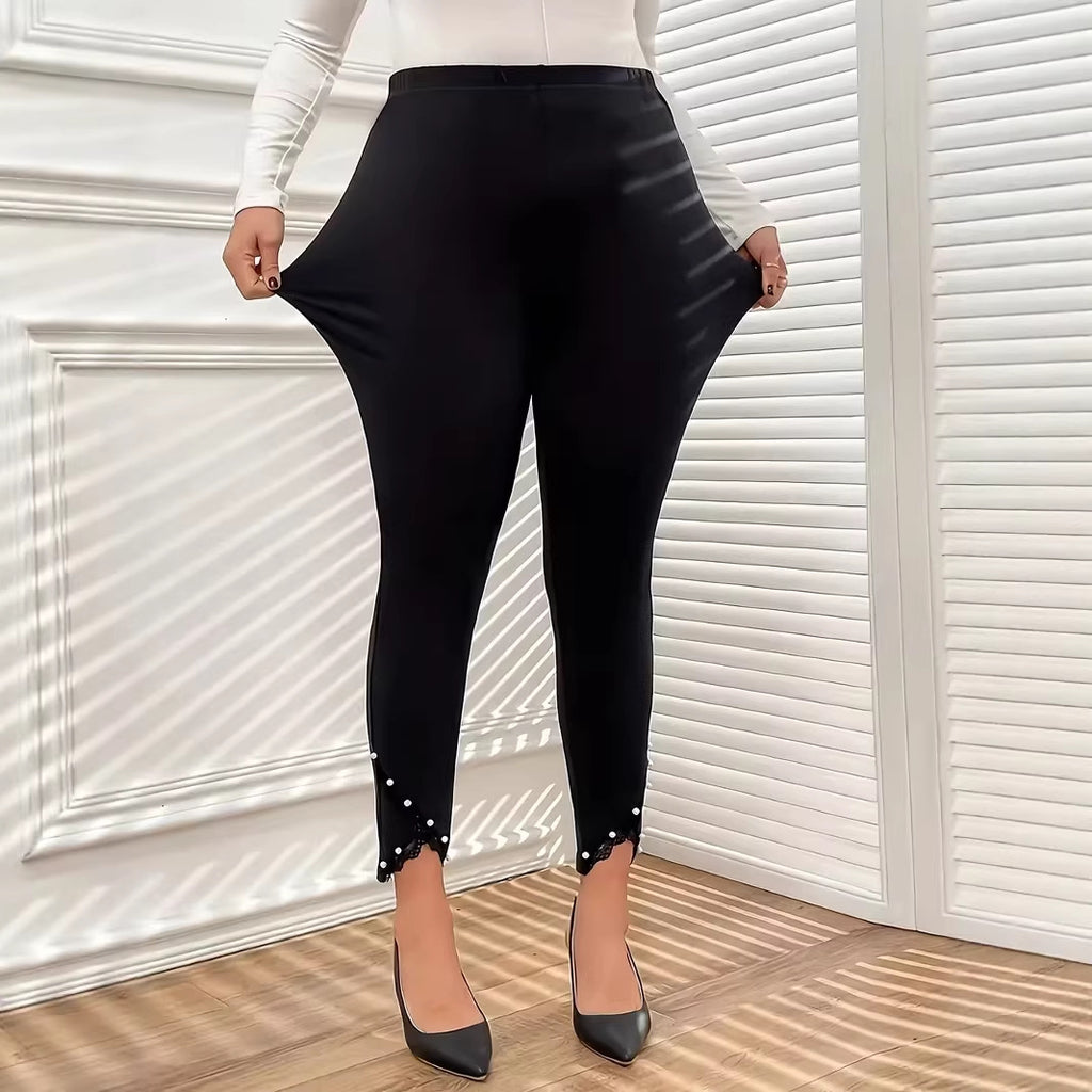 Pantalons en crayon pour femmes avec tige de dentelle et accessoires de perles pour vêtements de dessus