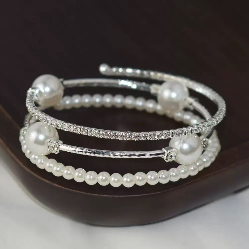 Bijoux de vente chaude Pearl Full Diamond Bracelet élastique Grand Bracelet en Strass Mariage