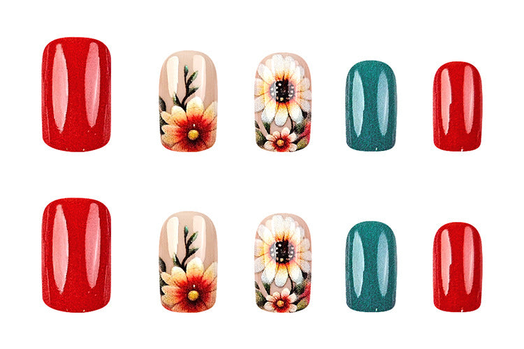 24 pièces de courte fleur de tournesol en forme d'ongle carré