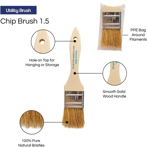 1.5 Brosses jetables de peinture à croustilles 12-paquets d'utilitaire naturel pour poignées en bois pour Pa