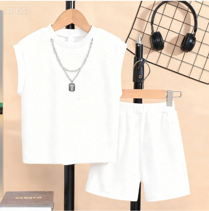 Été tendance Veste sans manches Garçons' Outfit with Starry Sky and Sparkling Strass