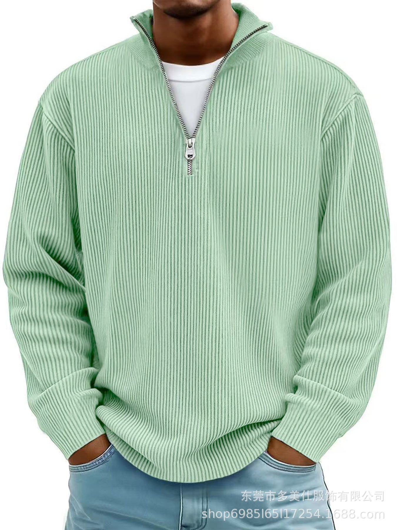 L'automne et l'hiver des hommes Casual Stand-Up Collar zipper Corduroy manches longues hommes Polo Shi