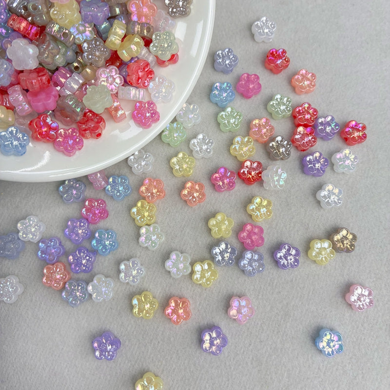 Mini perles de fleurs en acrylique 5-Petal avec paillettes d'or fin