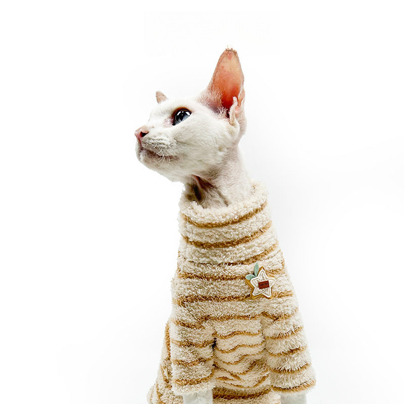 Sphynx Chat chaud Fleece rayé col tortue Chandail pour chats sans cheveux Kittens Devon Rex