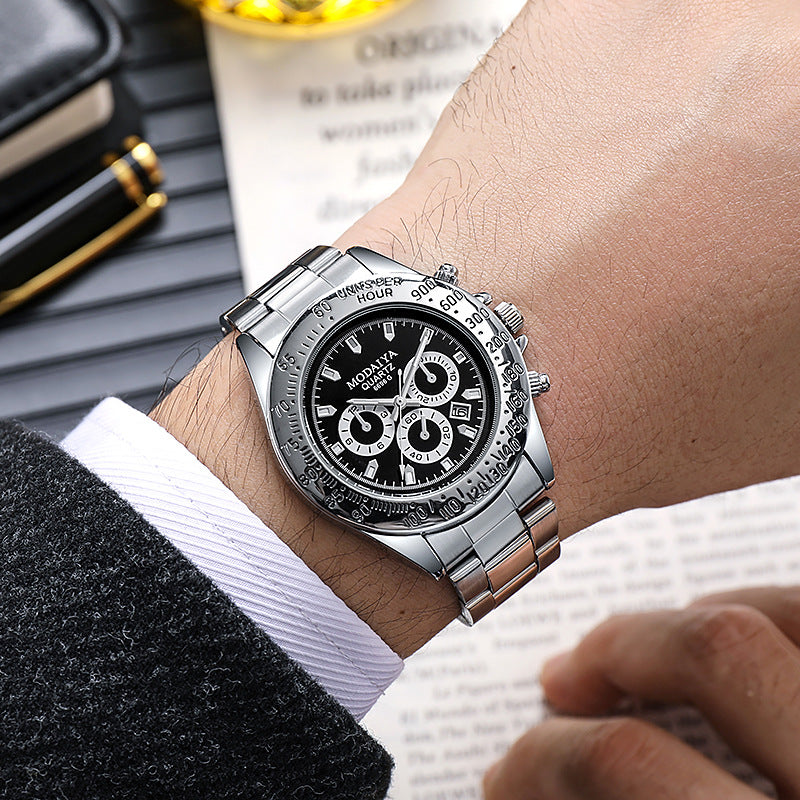 Montre calendrier bracelet en acier silicone pour hommes
