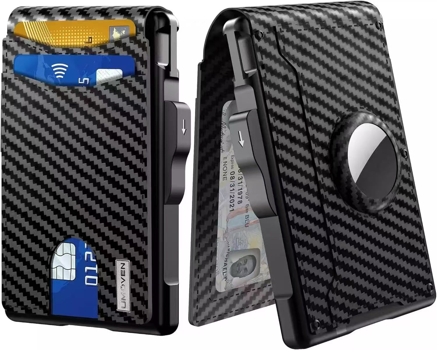 Porte-cartes pour hommes Portefeuille Cartouche en fibre de carbone de grande capacité
