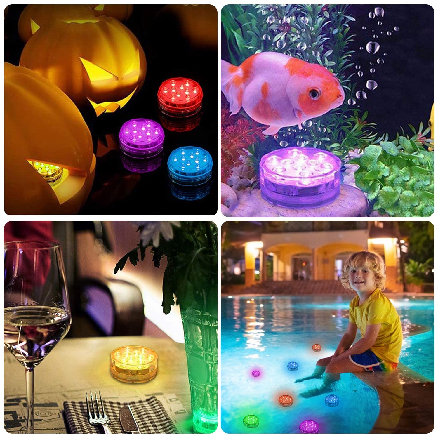 4Pcs RGB Lumières de piscine avec télécommande IP68 sous-marins étanches