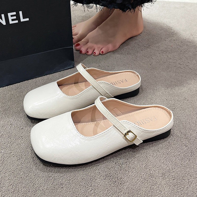 Sandales d'orteil fermées Femmes Été Extérieur Pantoufles haut de gamme Argent Carré Français Toe Sl