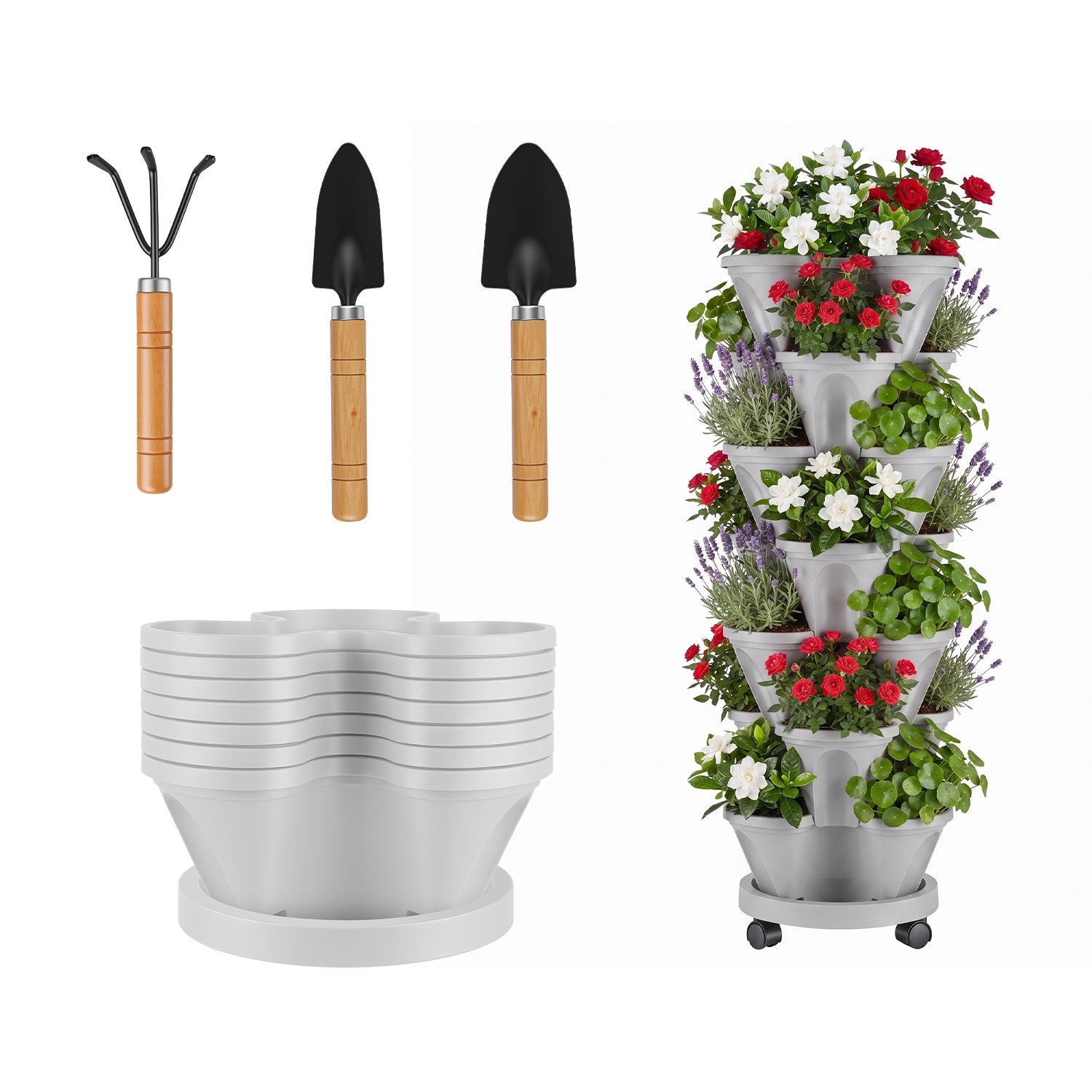 7 Planter vertical empilable de niveau avec roues Planter tour fraise Saving Garden