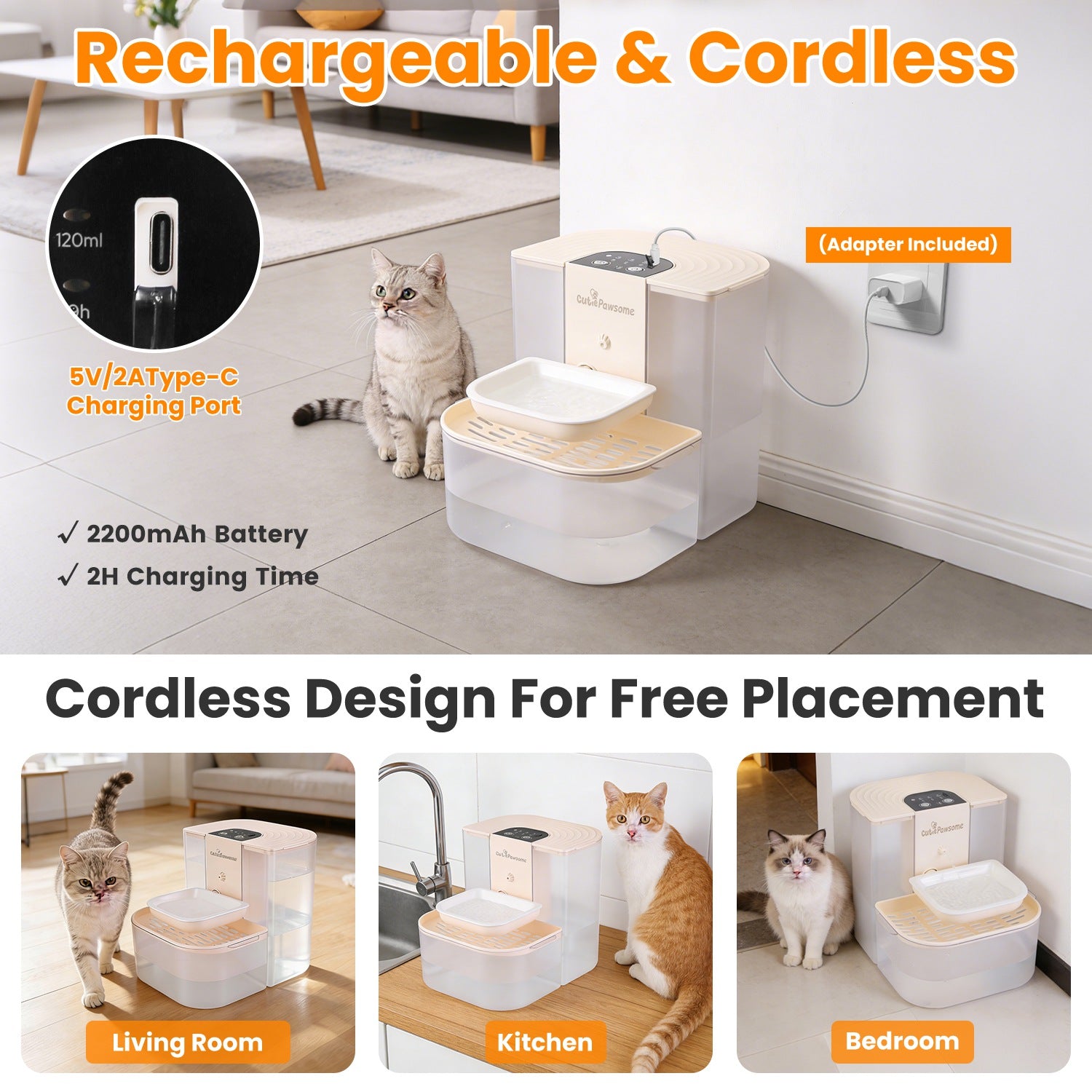 1Pc Smart Pet Fontaine d'eau Distributeur automatique d'eau pour chat 4.5L Chien rechargeable sans fil