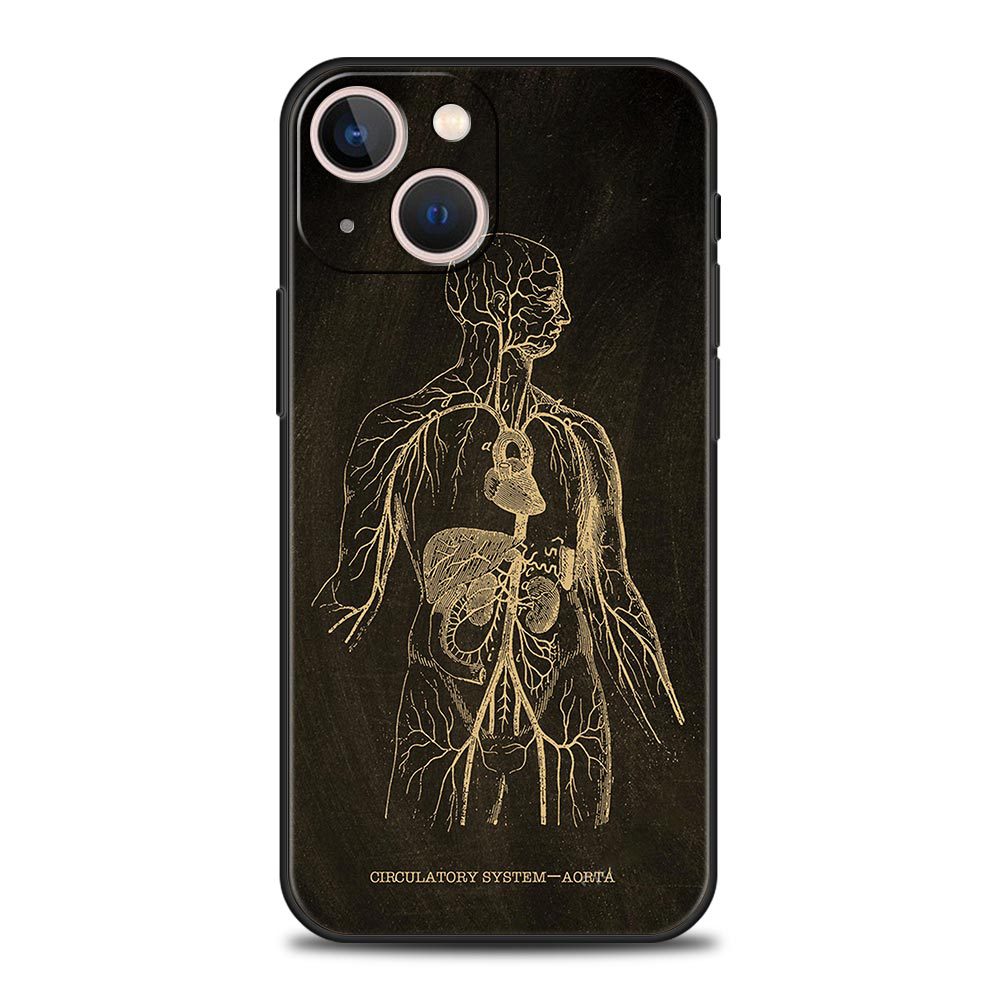 Cas de téléphone en forme de coeur du squelette anatomique