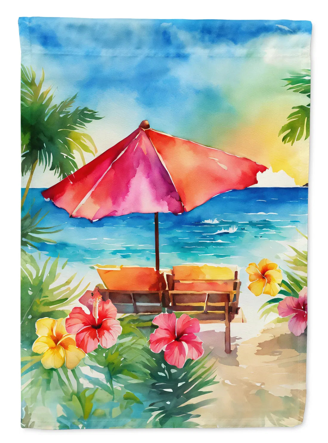 Hawaï Hibiscus hawaïen dans l'aquarelle Maison Drapeau Grand Porc Manches Pole décoratif Outsi