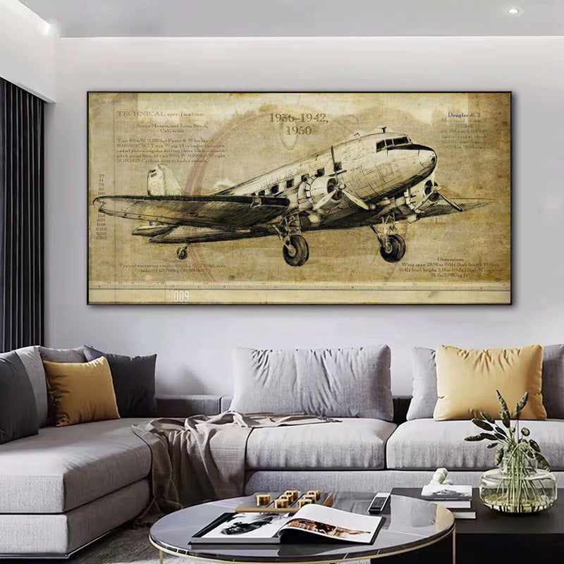 Peinture sur toile d'affiche d'un ancien avion