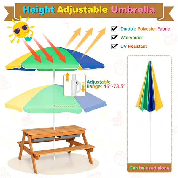 3-en-1 Table de pique-nique pour enfants avec parapluie réglable