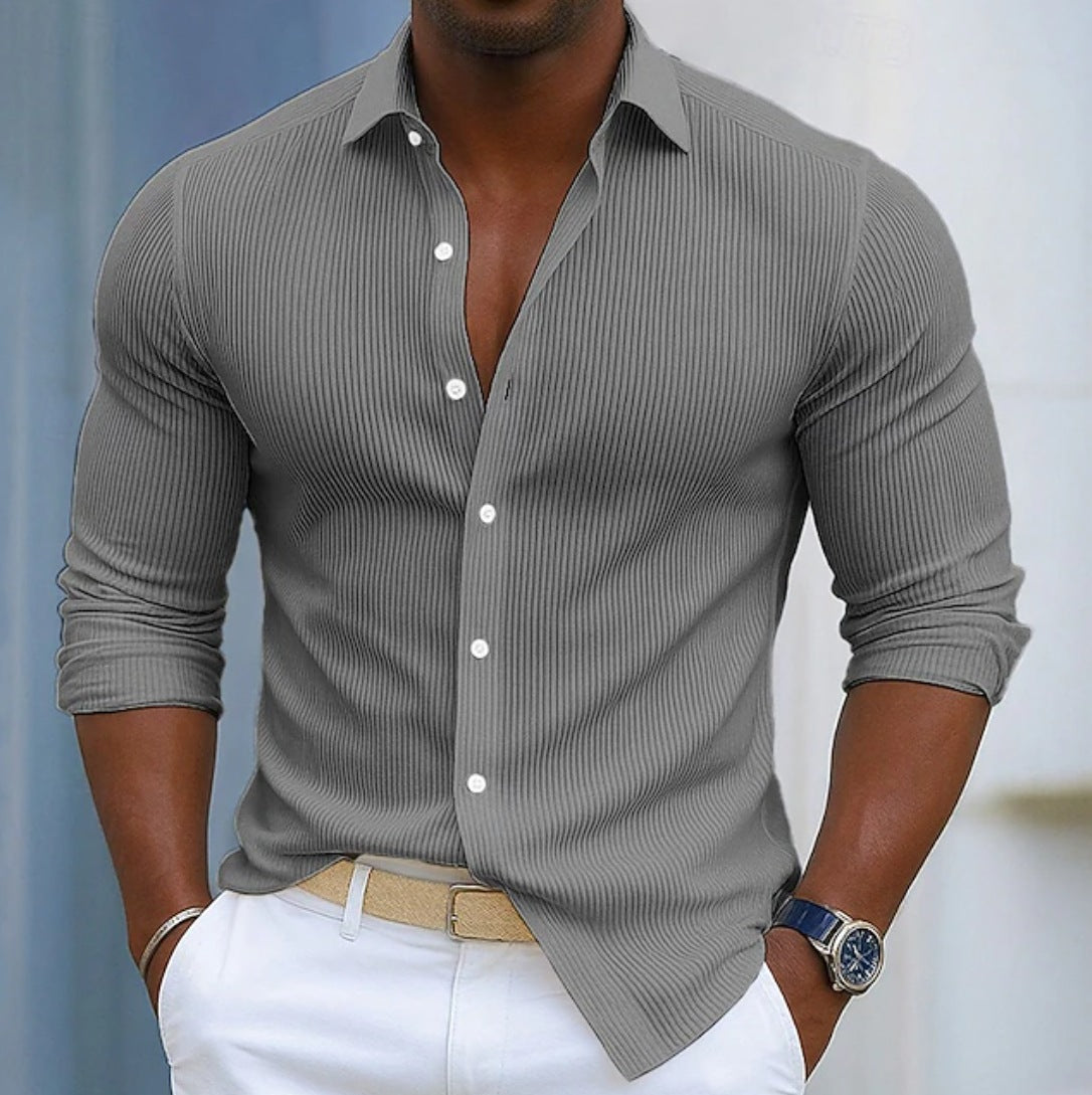 Chemise casual à manches longues en couleur unie avec un collier de lapel