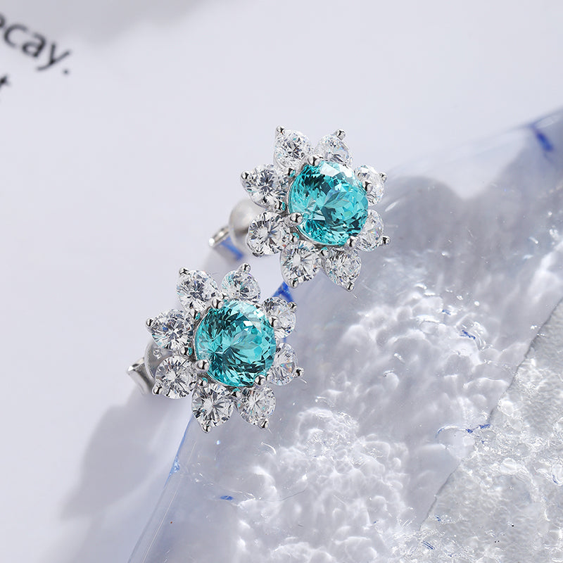 S925 Argent 4.1g Boucles d'oreilles en pierres précieuses créées par un laboratoire de fleurs