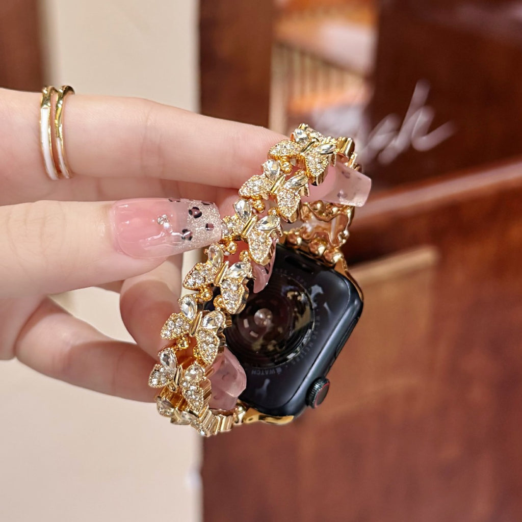 Bracelet de montre élastique en strass pour papillons créatifs et polyvalents