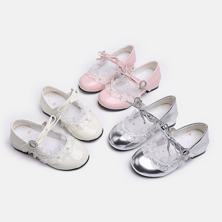Fille Princesse Chaussures Mode Versatile Petit Cuir Chaussures Fille Lolita Haut Talons Bow Singl