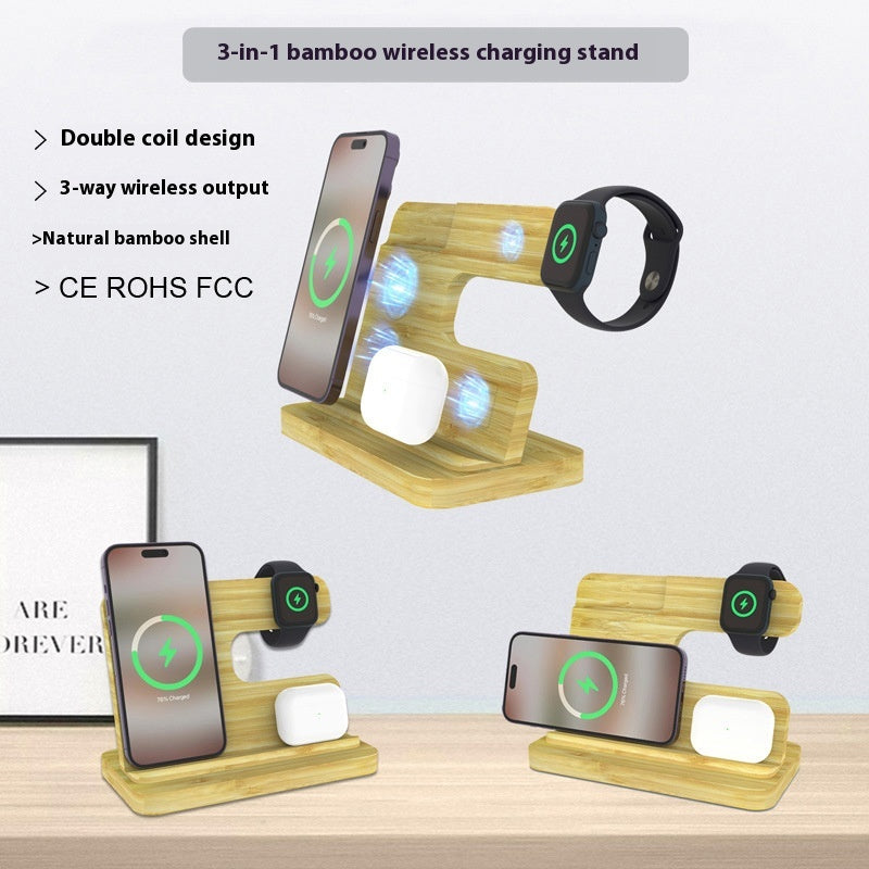 Bracket de chargeur sans fil en bambou
