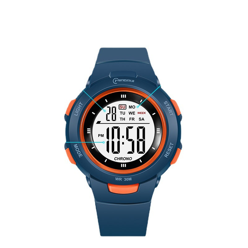 Fashion épingle boucle lumineuse imperméable PU strap Student Montre électronique