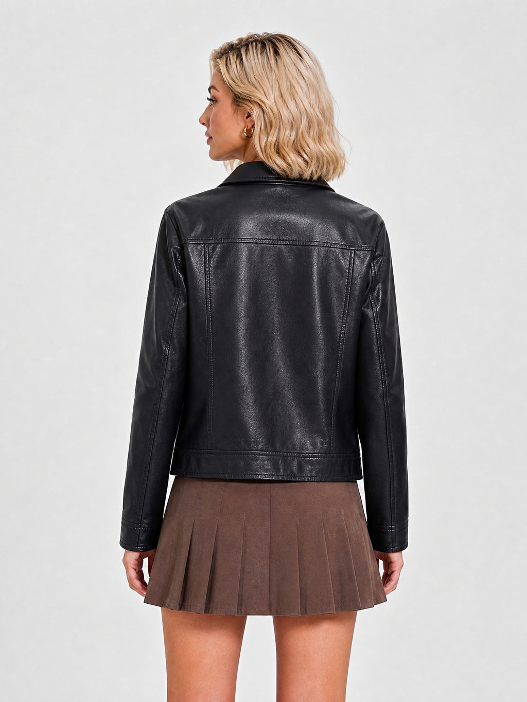26 En cuir d'automne et d'hiver manches longues femmes minces Taille européenne manteau Mode Casual Zi