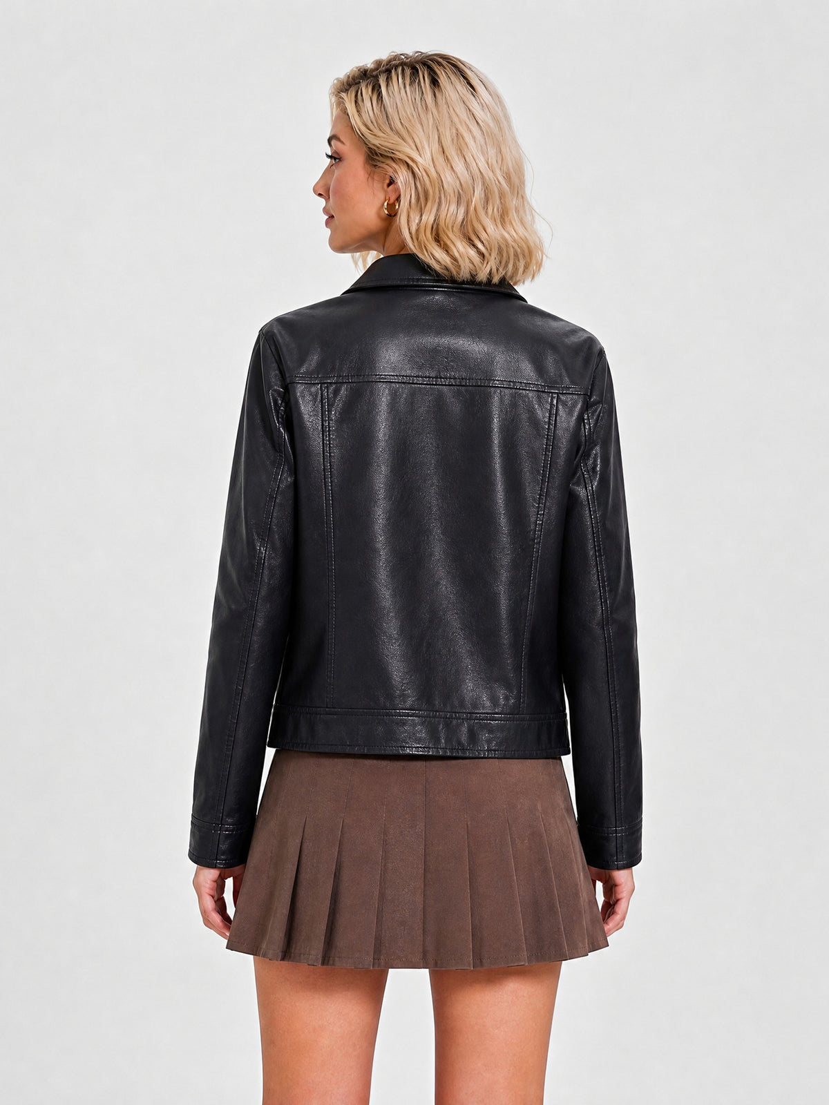 26 En cuir d'automne et d'hiver manches longues femmes minces Taille européenne manteau Mode Casual Zi
