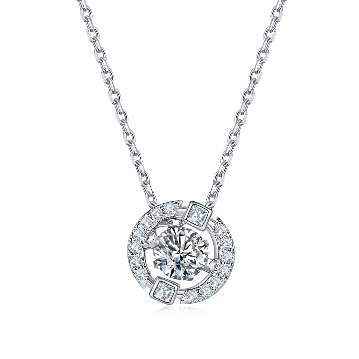 S925 Argent Sterling 0.5ct D Couleur VVS1 Moissanite Collier Halo 45cm plaqué Platine Pave