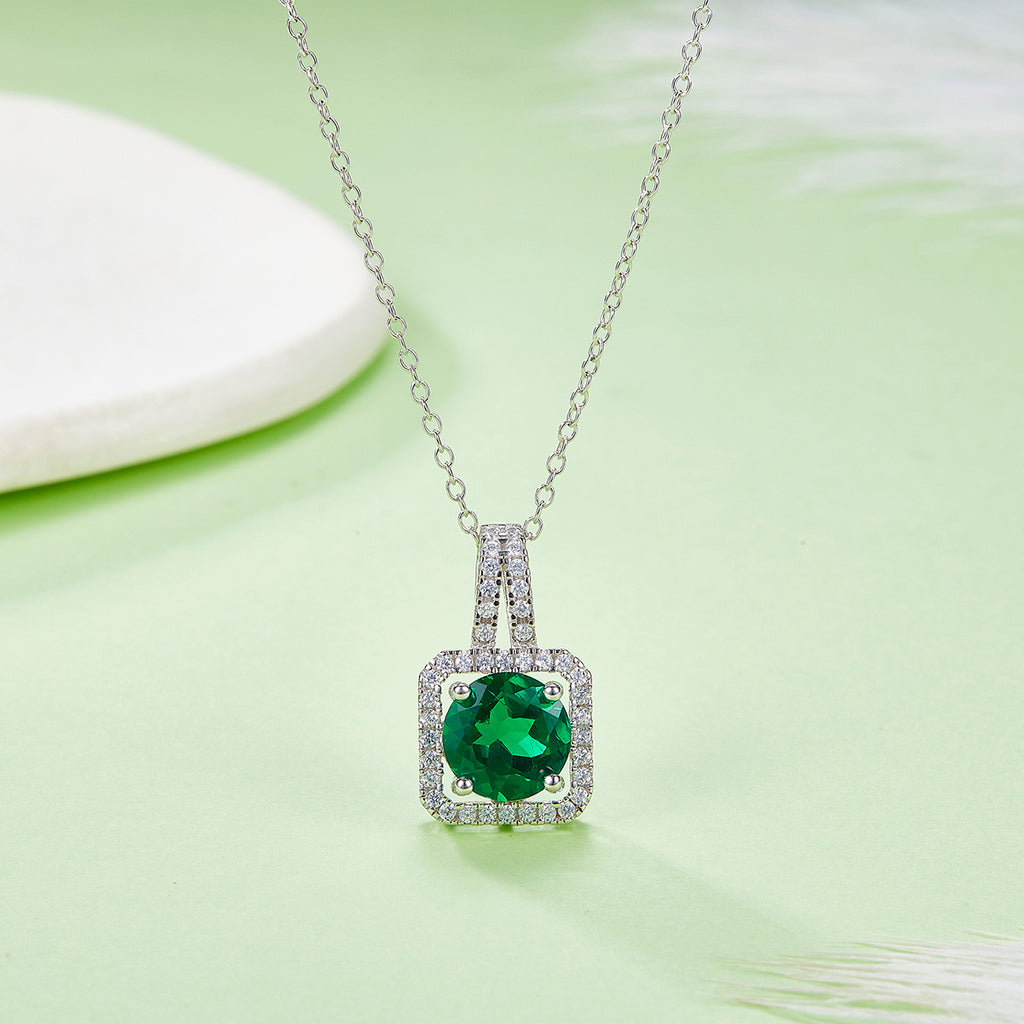 S925 Collier pendentif en argent Sterling 2ct Lab-Grown Ruby Emeraude