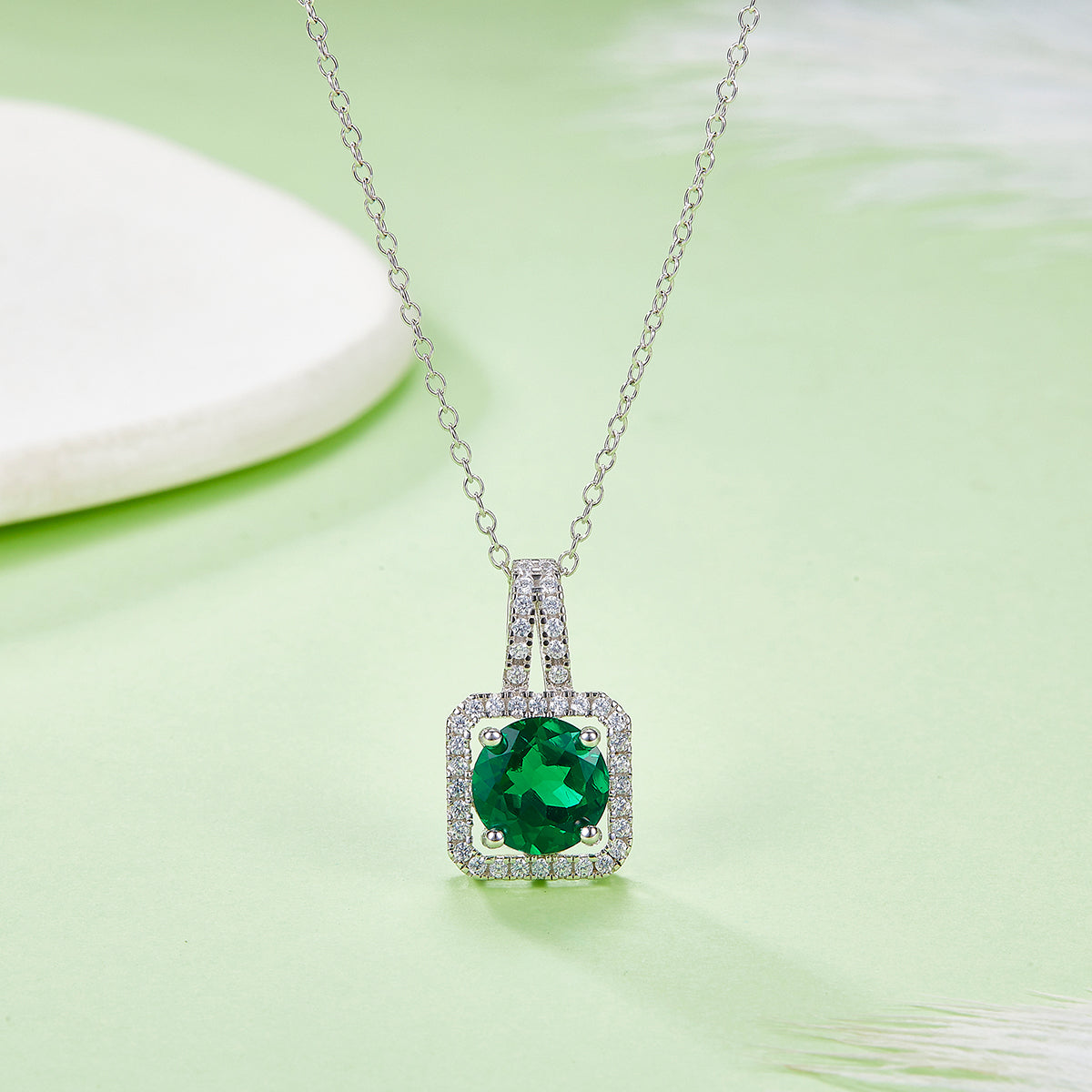 S925 Collier pendentif en argent Sterling 2ct Lab-Grown Ruby Emeraude