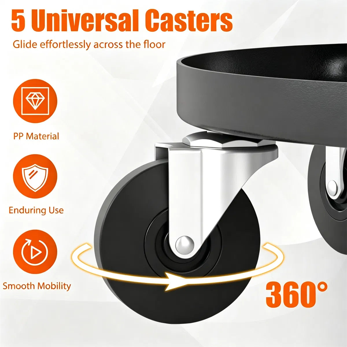 Tabouret mécanique à rouleaux réglable noir avec bacs de stockage d'outils de 2 étages