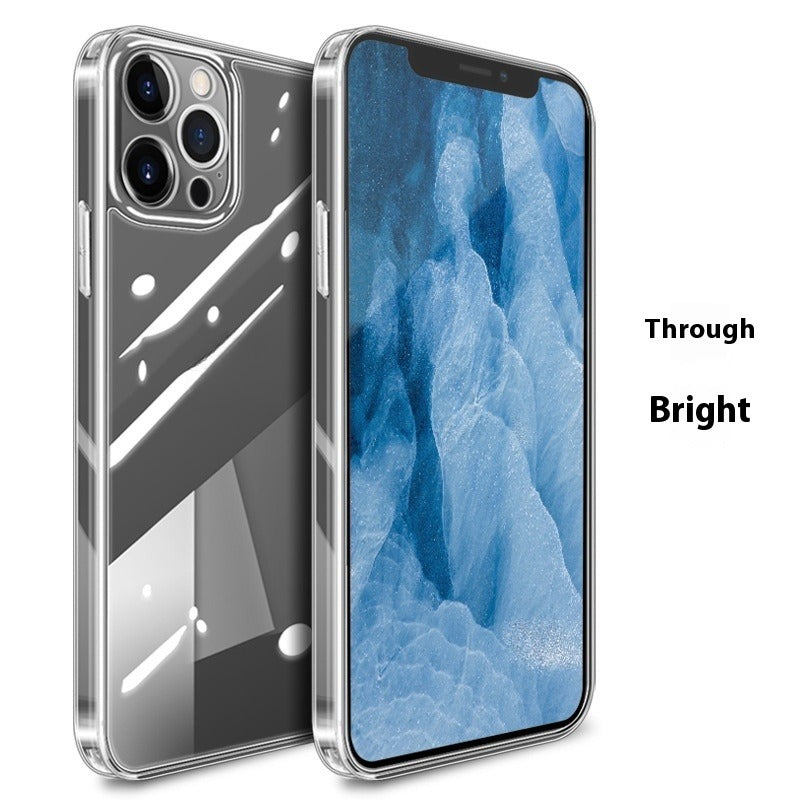 Boîtier de téléphone transparent en verre à trou fin résistant à la chute