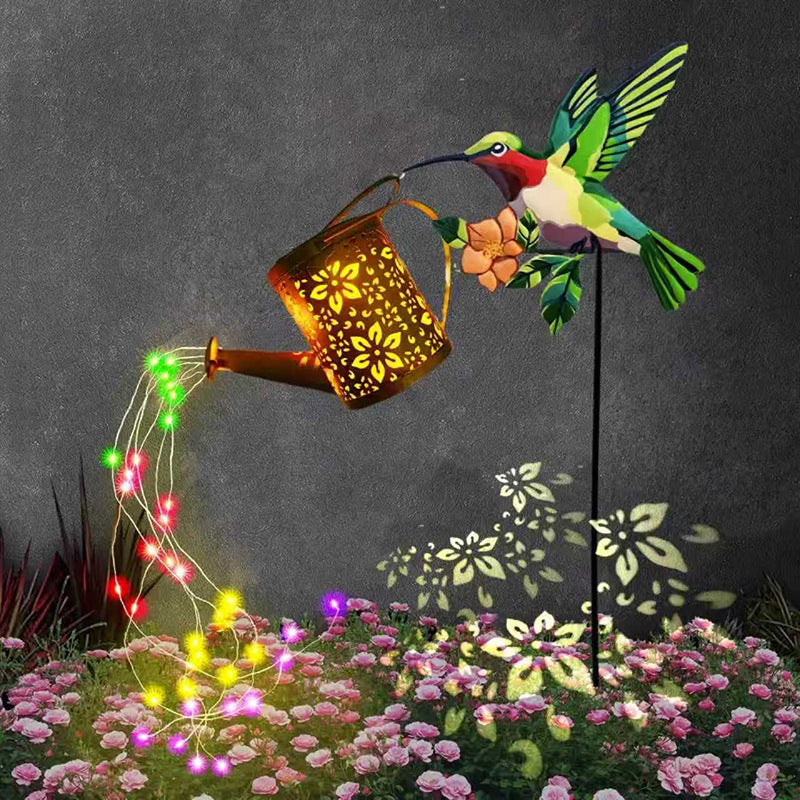 Solar Powered Cummingbird Teapot Lantern - Créative Hollow Iron Art Garden Stake Light pour