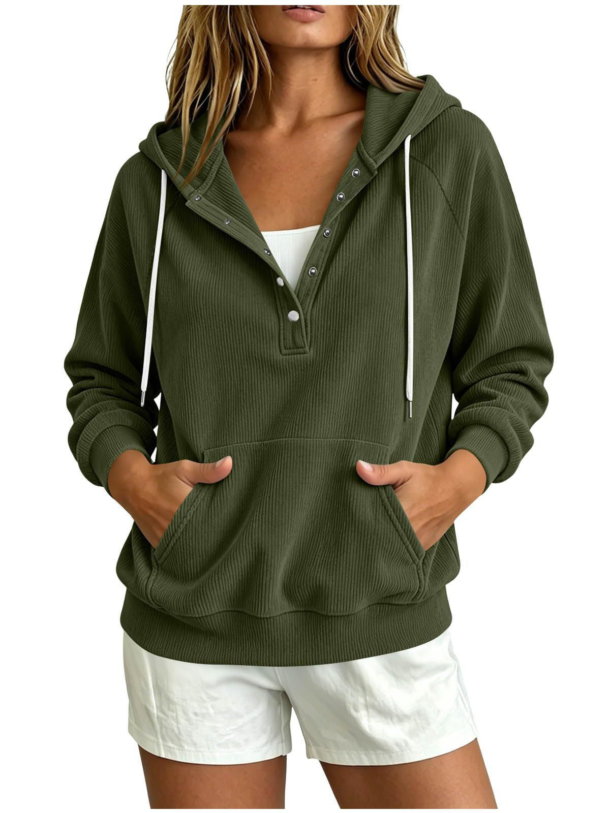 Style d'automne Sweat-shirt à capuche dressy pour femme européenne avec bouton à moitié fermé