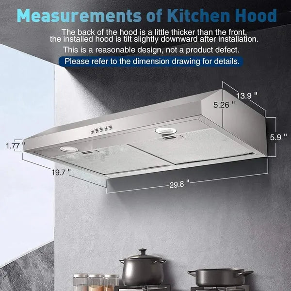 Hotte de cuisine sous cabinet de 30 pouces 500 CFM Acier inoxydable 3-Speed