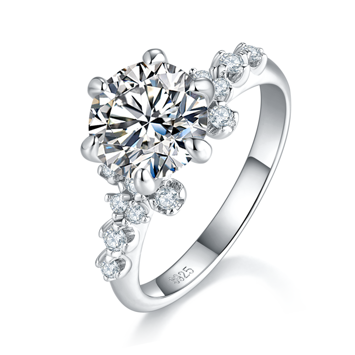 S925 Argent Sterling 2ct Anneau de Moissanite