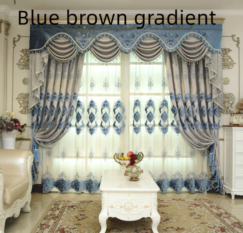 Embroidered Blue Chenille Curtains for Bedroom and Villa