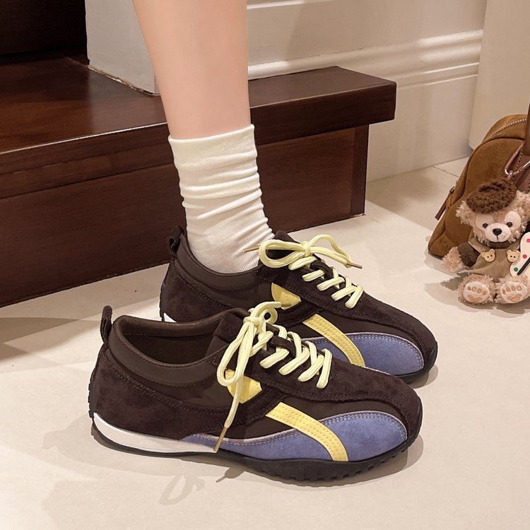 Women's Retro Color Block Lace-Up German Trainers Soft Sole Gump Casual Running Shoes
