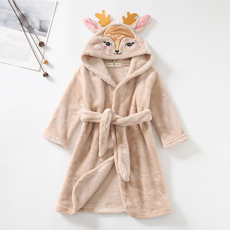 Filles Cartoon Hooded Flannel Dentelle-up Peignoir